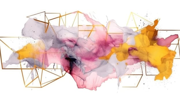 Abstract watercolor artwork mixed with buzzy geometric shapes for background of social media banner generative AI image