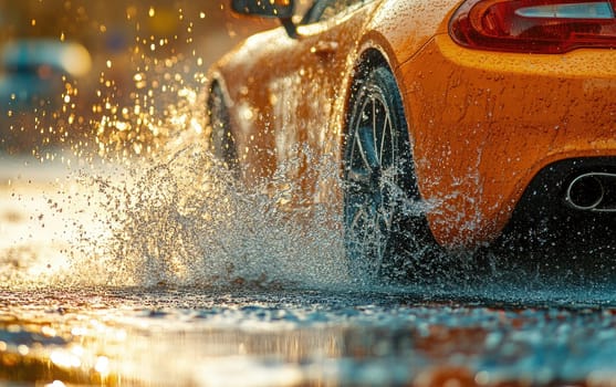 Cautious drive: vehicle carefully maneuvers on a slick road, illustrating the significance of maintaining control and awareness in adverse weather conditions to ensure safety and prevent accidents