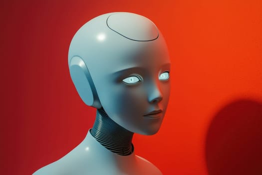 Explore a sleek, futuristic robot design that embodies advanced technology. Set against a vibrant orange backdrop, it captures the essence of innovation and digital artistry.