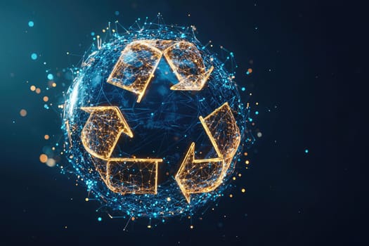 This digital illustration features a globe adorned with an illuminated recycling symbol, emphasizing sustainability and eco-friendly practices in our interconnected world.