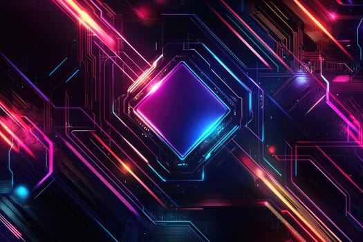 Vibrant abstract background featuring neon lights and circuit design elements, perfect for technology-themed projects and digital artwork explorations.