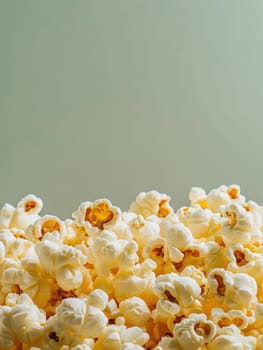 Minimalistic banner featuring caramel popcorn against a soft green background.