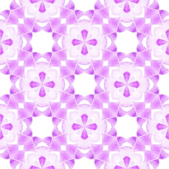 Watercolor summer ethnic border pattern. Purple wondrous boho chic summer design. Ethnic hand painted pattern. Textile ready beautiful print, swimwear fabric, wallpaper, wrapping.