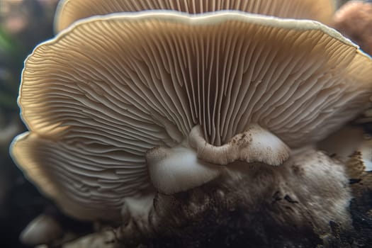 Abstract boletus mushroom. Big fungus with mushroom plates close up image. Generated AI