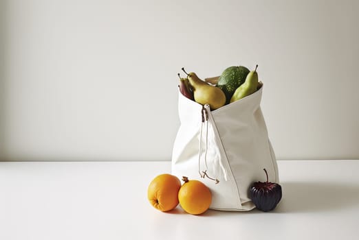A bag of fruits from the grocery store. Juicy fruits in eco friendly package. Generated AI