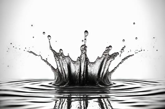 Water splash with beautiful drops flying away. Liquid motion background. Generated AI