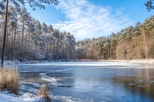 Mountain lake in early spring, thaw, drifting ice. High quality photo