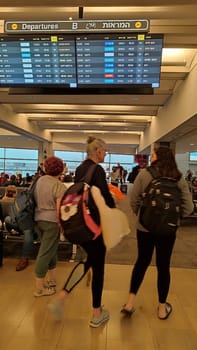 15 October 2024 Tel-Aviv Israel Ben Gurion airport, Terminal 3, aircraft departures board, tourist lounge. High quality photo
