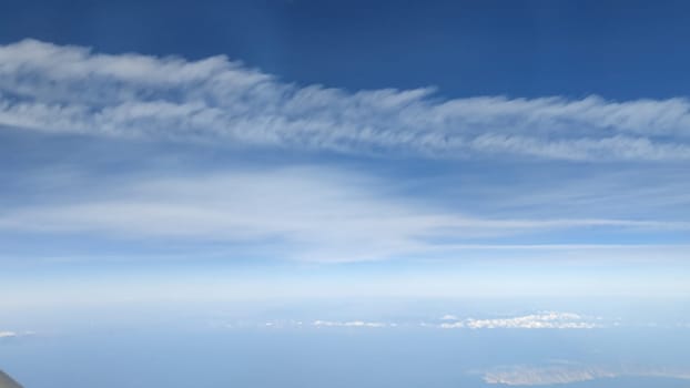 background blue sky white clouds, air atmosphere weather nature. High quality photo