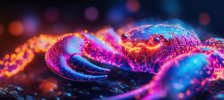 Bioluminescent scorpion glowing in neon colors, a stunning representation of nature's beauty and the mysteries of the night