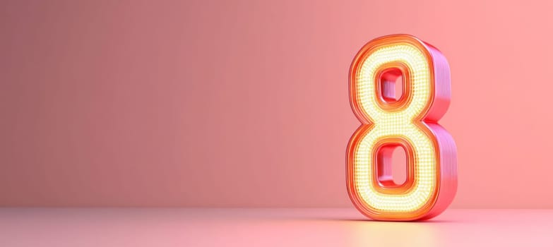 Glowing number eight on pink background representing international women's day