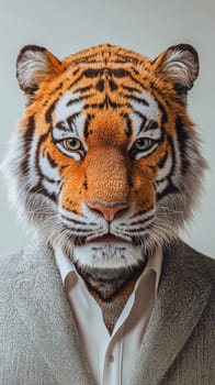 Tiger head businessman wearing suit and shirt, concept of wild finance and investment