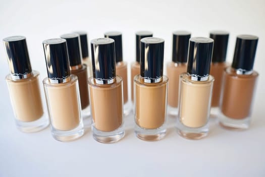 Various foundation shades arranged in a gradient, showcasing diverse options for different skin tones