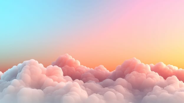 Soft pastel colors blend seamlessly in serene sky filled with clouds.
