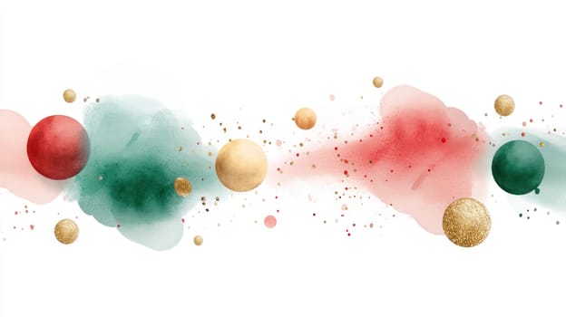 Colorful watercolor brush strokes with festive holiday elements.