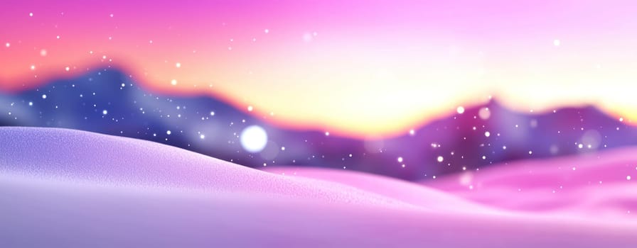 serene snowy landscape with soft pastel colors at sunset.