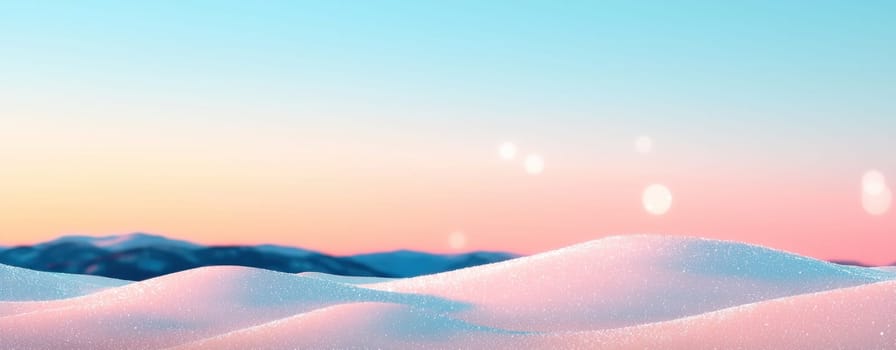 serene winter landscape with soft, snowy hills under pastel sky.