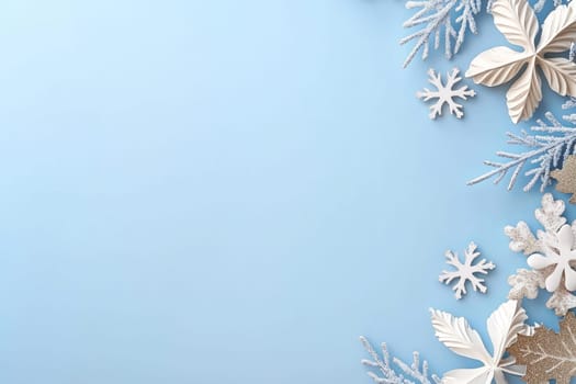 Winter decorations create festive atmosphere with snowflakes and leaves.