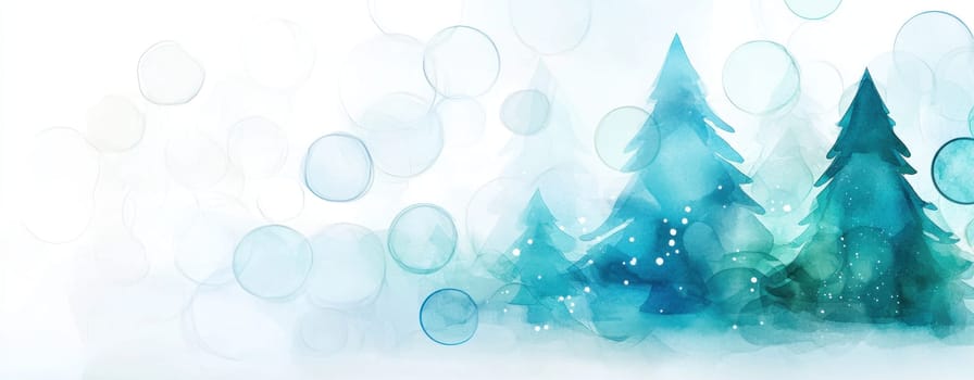 Abstract watercolor Christmas trees with dreamy background.