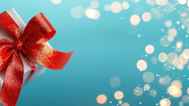 beautifully wrapped gift box with shiny red bow, perfect for celebrations.