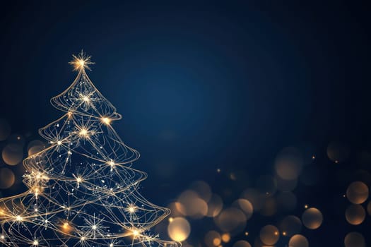 glowing Christmas tree made of lights against dark background, creating festive atmosphere.