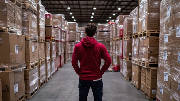 Efficient warehouse management with logistic manager overseeing operations.