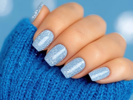Beautiful blue nails with frosty finish create stunning winter look.