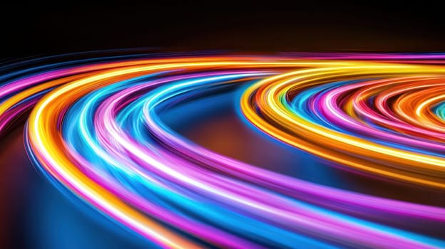 Vibrant neon lines swirl dynamically, creating mesmerizing visual effect.