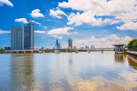 Song Han Bridge over the Han River in Da Nang, Vietnam on a summer day