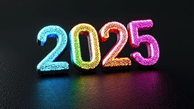 Colorful numbers representing year 2025 shine brightly, creating festive atmosphere.