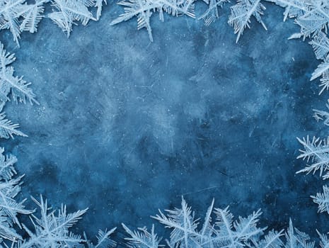Frosty blue background with delicate ice patterns creating serene atmosphere.