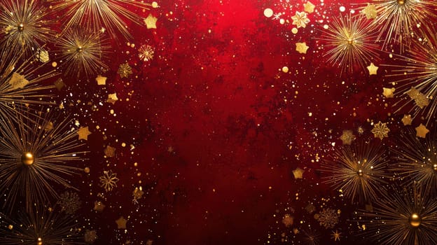 Festive golden starburst pattern on deep red background, perfect for celebrations.