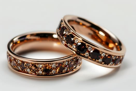 A photograph of two wedding rings featuring same colour on isolated white background, with one ring and the other beside it --ar 3:2 --style raw --stylize 250 --v 6 Job ID: 63dc0daf-4ab8-49f0-991a-10c9fe8f883a