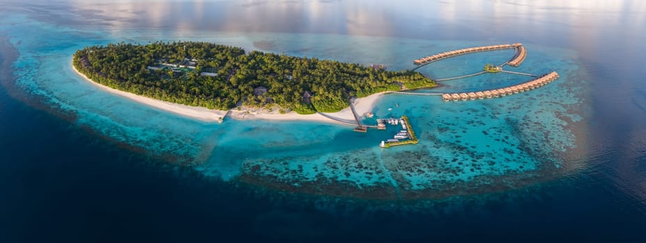 Aerial views of Gaafu Dhaalu Atoll Maguhdhuvaa Island, Maldives, Asia