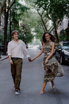 A couple enjoys a stroll through the bustling city, capturing a moment of happiness and deep connection