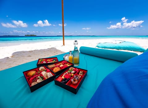 Sandbank experience with picnic in Gaafu Dhaalu Atoll Maguhdhuvaa Island, Maldives. High quality photo