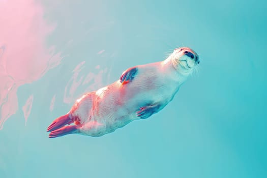 A stunning photorealistic image of an otter floating gracefully in crystal clear water, capturing the essence of tranquility and the beauty of aquatic wildlife.