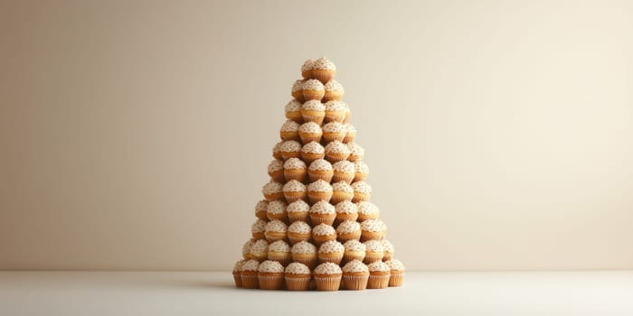 Minimalistic edible christmas tree made from cupcakes with white icing for festive celebrations.