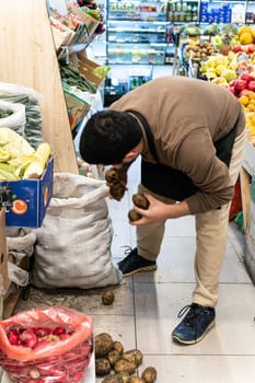people organic shopping selling vegetable caucasian food seller buying man market vegan groceries