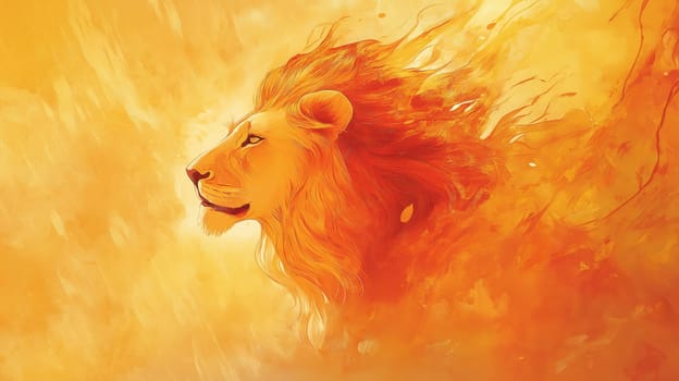 Majestic lion rendered in a vibrant watercolor style, exuding strength and beauty. the dynamic brushstrokes and vivid colors bring life to the lion, creating a powerful, inspirational image suitable for artistic design or decor.