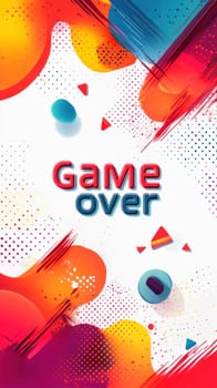 Vibrant abstract background featuring game over message, dynamic brushstrokes, colorful blobs, and dotted patterns, ideal for gaming or competition themes