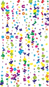 School notebook cover. Colorful childish floating letters of Latin alphabet. Foreign languages study concept. Back to school banner .