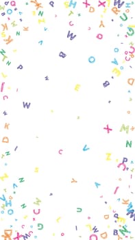 Flying latin letters. Colorful childish scattered charachters of English alphabet. Foreign languages study concept. Back to school banner .