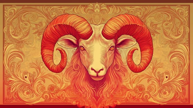 A captivating art nouveau illustration featuring a majestic ram with intricately detailed horns. the design showcases swirling patterns and ornate embellishments, ideal for decorative art, print design, and home decor.