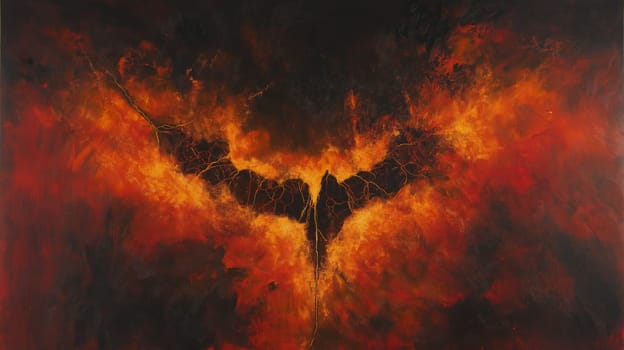 A striking abstract artwork featuring bold, jagged streaks set against fiery red and orange hues. the composition's intense energy and dramatic contrasts create a sense of movement and power, making it ideal for contemporary decor.