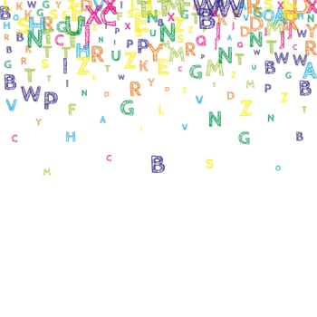 Falling letters of English language. Colorful childish flying characters of Latin alphabet. Foreign languages study concept. Back to school banner .