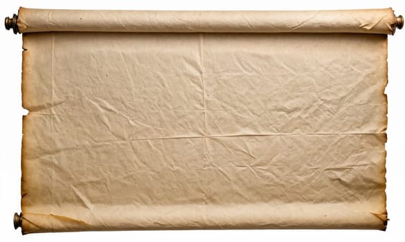 A rolled-up parchment scroll with a worn, aged, and weathered surface. The scroll is unfurled and laid out flat, displaying its texture and creases.