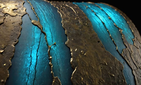 The image captures a close-up view of a textured surface composed of contrasting blue and gold colors.