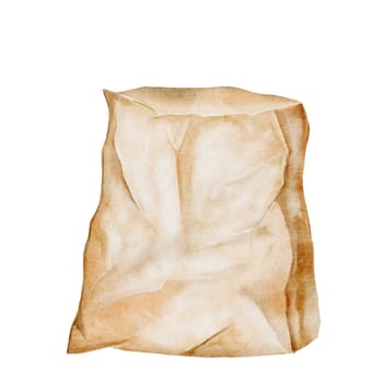 Paper bag empty watercolor. Hand drawn eco friendly packaging on white background. Bag mockup. Ideal for farm shops, posters and advertising brochures. High quality illustration