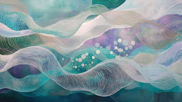 Fluid abstract artwork featuring elegant, sinuous wave-like lines in soothing shades of blue, teal, and lavender. the composition evokes movement and harmony, ideal for creative projects, print, and interior decor.